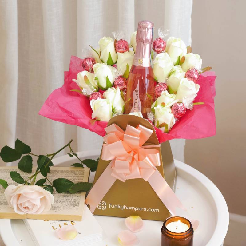 Pink Prosecco and Lindor Chocolate Bouquet