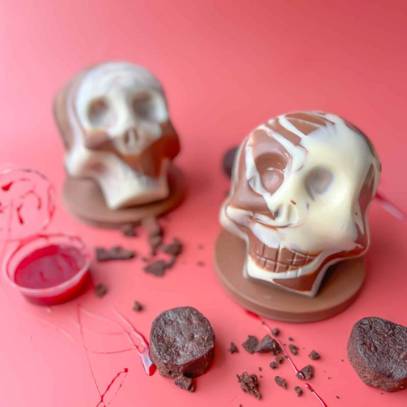 Skull Brownie Bomb with Blood Red Caramel