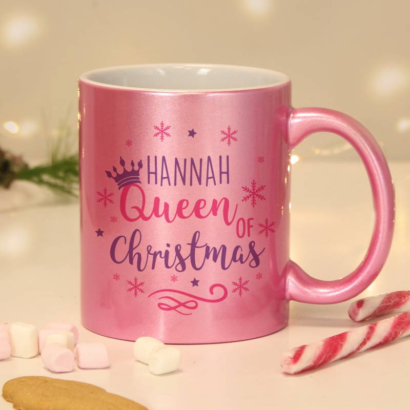 Personalised Queen Of Christmas Pink Mug