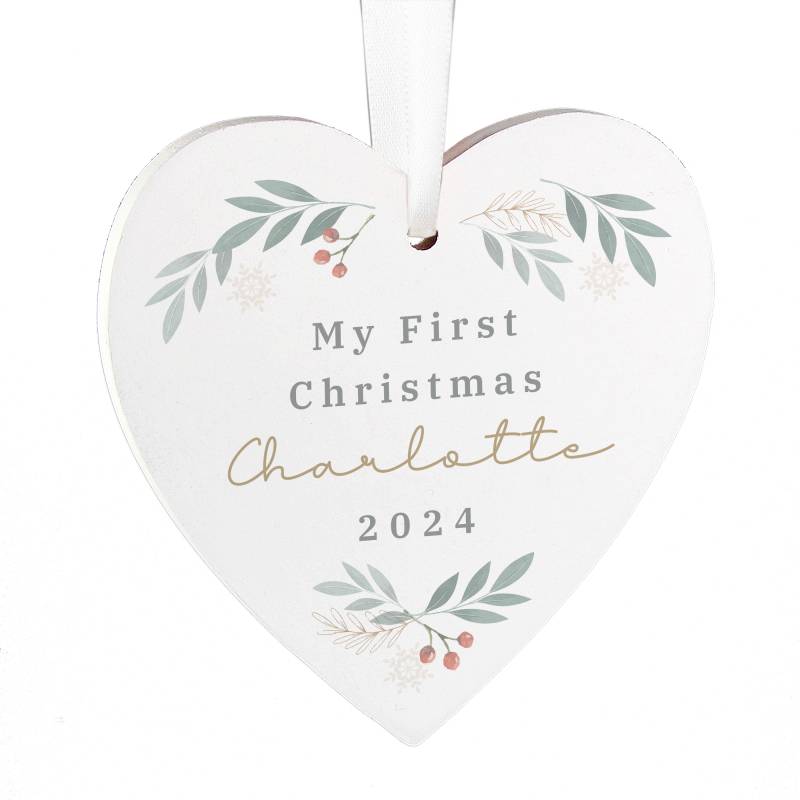 Personalised Christmas Foliage Hanging Heart Decoration